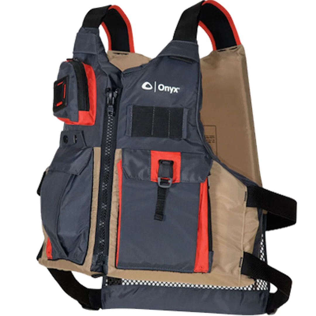 121700-706-004-17 – ONYX OUTDOOR PFD - Personal Floatation Device, Kayak Fishing Paddle Vest, Adult Universal, Tan, U...